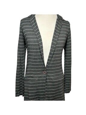 ZENERGY BY CHICO’S Jacket Black White Stripes Open front Ties Size 12 LIKE NEW